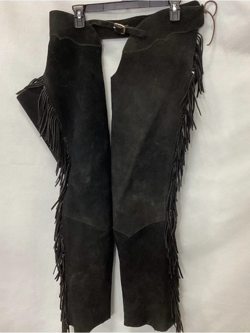Vtg Women's Barnstable Black Suede Leather Chaps Western Fringe USA Size Medium